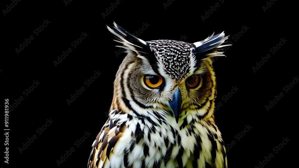 Silent Sentinel: Great Horned Owl Posed in Darkness Silent Sentinel: Great Horned Owl Posed in Darkness