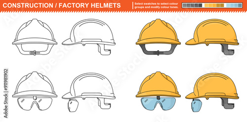 Construction Helmets with Protective Eyewear