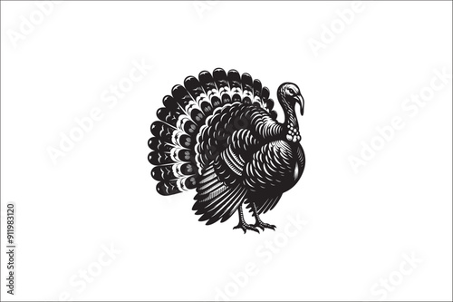 Turkey bird Silhouette. Wild turkey silhouette with white background.
Turkey Animal black and white on a White Background. Turkey icons Vector.