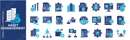 Asset Management icon collection set. Containing design, business, management, investment, finance, financial, and more. Solid vector icons collection.	