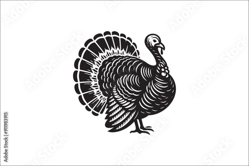 Turkey bird Silhouette. Wild turkey silhouette with white background.
Turkey Animal black and white on a White Background. Turkey icons Vector.