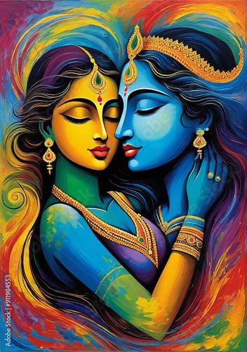 Radha krishna modern art painting symbol of love