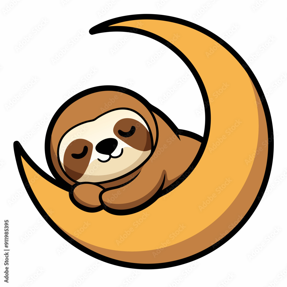 A sloth taking a nap on a crescent moon A sloth taking a nap on a crescent moon