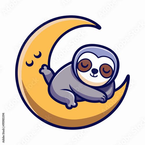 A sloth taking a nap on a crescent moon