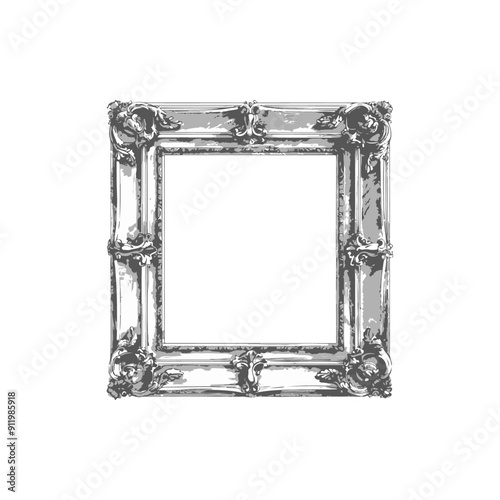 A black and white illustration of an ornate decorative picture frame with intricate detail