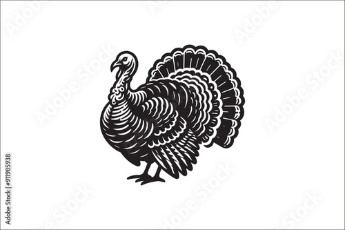 Turkey bird Silhouette. Wild turkey silhouette with white background.
Turkey Animal black and white on a White Background. Turkey icons Vector.