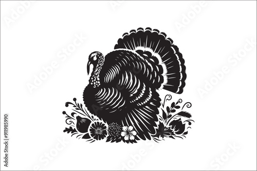 Turkey bird Silhouette. Wild turkey silhouette with white background. Turkey icons Vector.