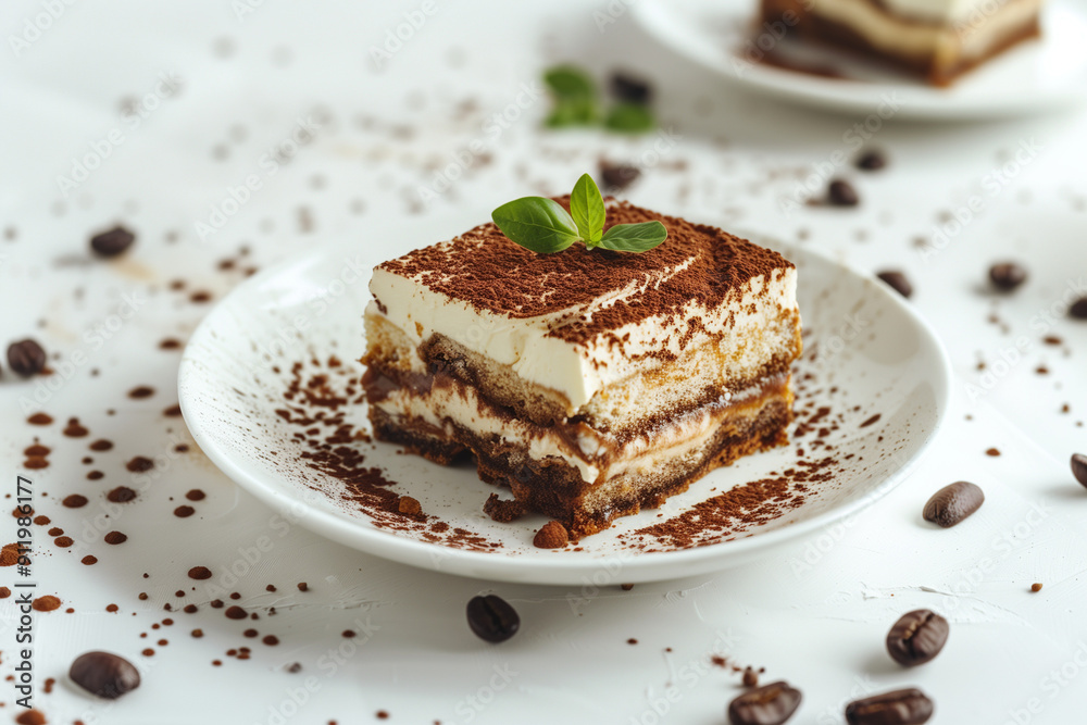 Tiramisu on a plate. Layered dessert with coffee and mascarpone Tiramisu on a plate. Layered dessert with coffee and mascarpone