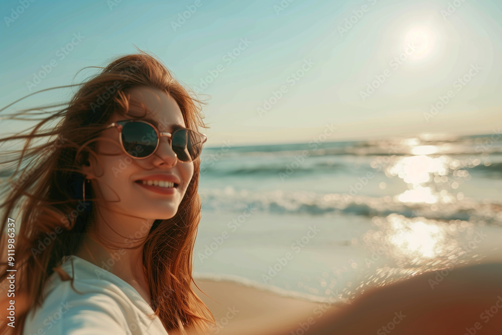 Woman taking a selfie on the beach Woman taking a selfie on the beach