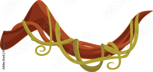 Twisted jungle liana branch with wrapping vines is isolated on a white background