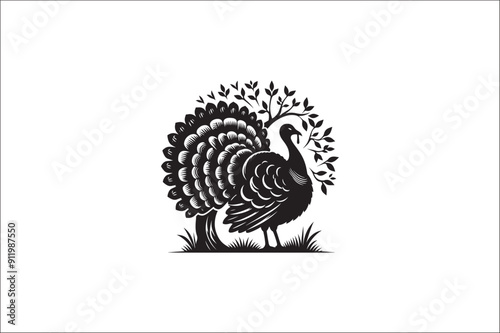 Turkey bird Silhouette. Wild turkey silhouette with white background.
Turkey Animal black and white on a White Background. Turkey icons Vector.