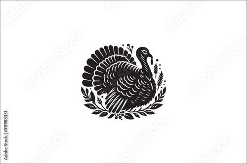 Turkey bird Silhouette. Wild turkey silhouette with white background. Turkey icons Vector.