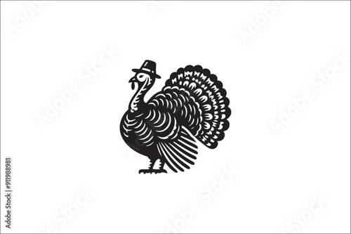 Turkey bird Silhouette. Wild turkey silhouette with white background. Turkey icons Vector.