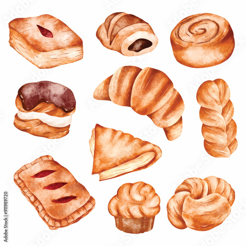 Digital Illustration of Pastry and Baked Goods Collection