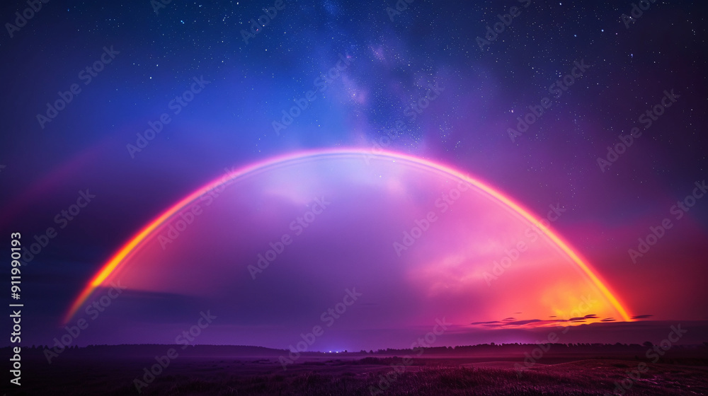 Vibrant Rainbow Lightning in the Night Sky with Copy Space Vibrant Rainbow Lightning in the Night Sky with Copy Space