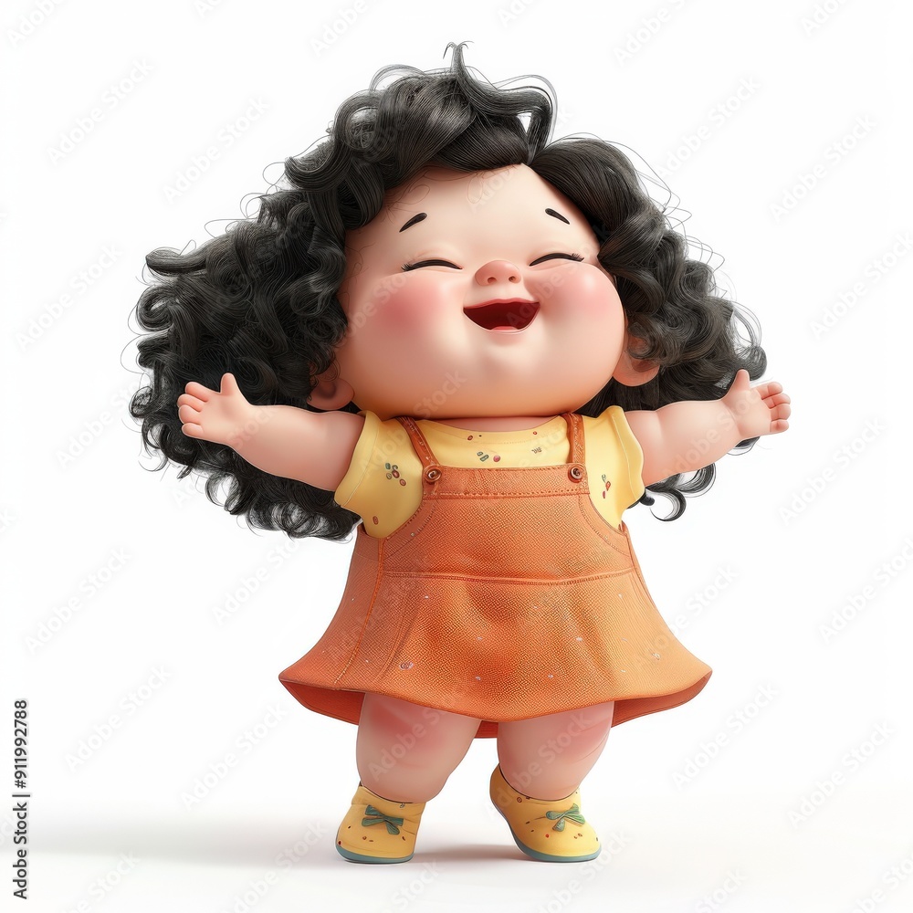 A 3D Rendered Illustration of a Joyful Little Girl with Curly Black Hair A 3D Rendered Illustration of a Joyful Little Girl with Curly Black Hair