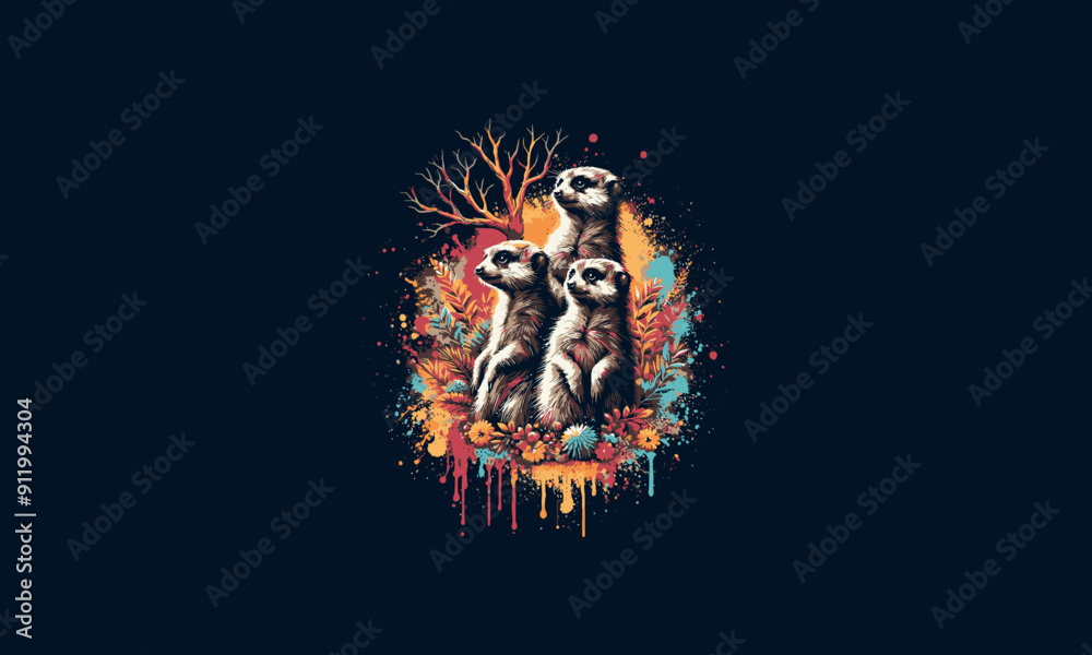meerkats combine with tree splash background vector artwork design meerkats combine with tree splash background vector artwork design