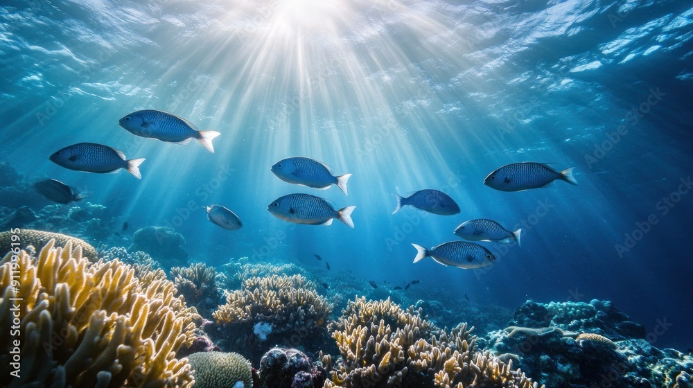 Fototapeta premium Sunbeams Through the Ocean Depths