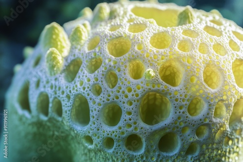 Close-up of an alien spore pod, about to release spores into the environment. High-resolution, detailed textures, crisp focus photo