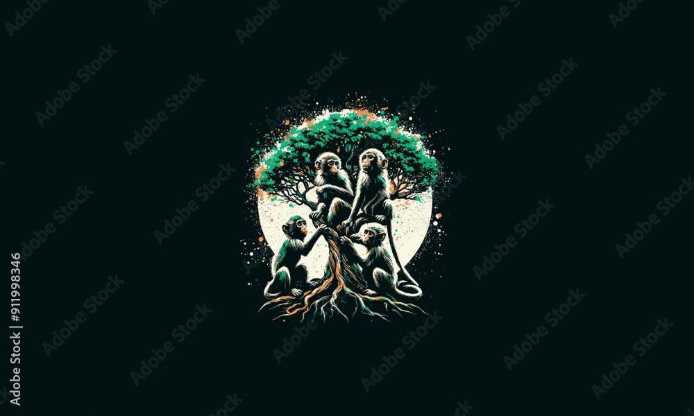 monkeys on big tree splash background vector artwork design monkeys on big tree splash background vector artwork design