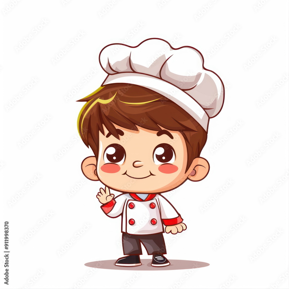 Cartoon character of cute little boy wear chef uniform, white background, vector illustration Cartoon character of cute little boy wear chef uniform, white background, vector illustration