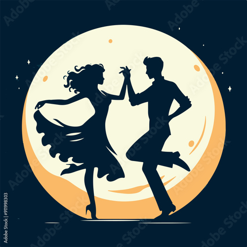 Dancing couple with the moon behind
