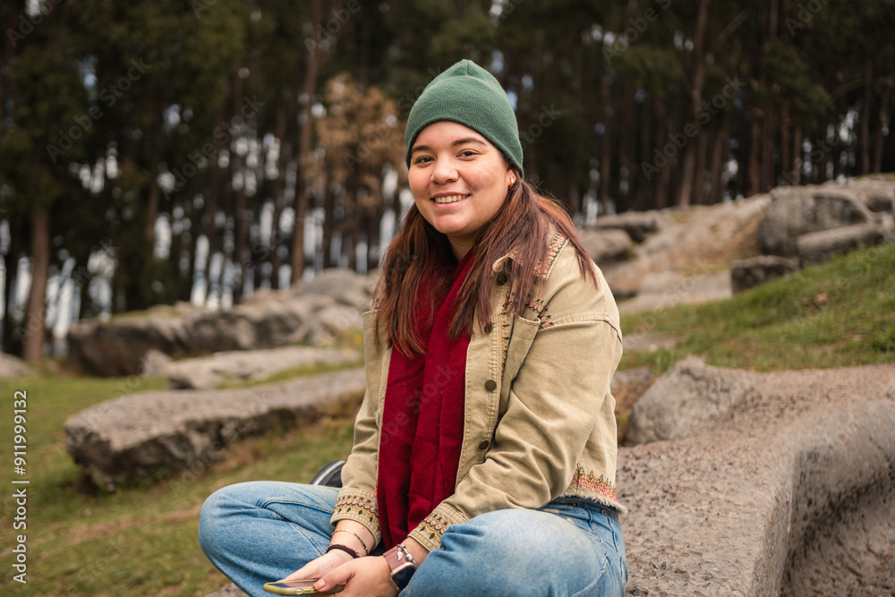 Redhead Woman Wearing a Beanie in Forest Redhead Woman Wearing a Beanie in Forest