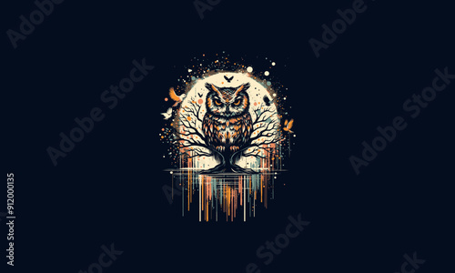 owl on tree with splash background vector artwork design