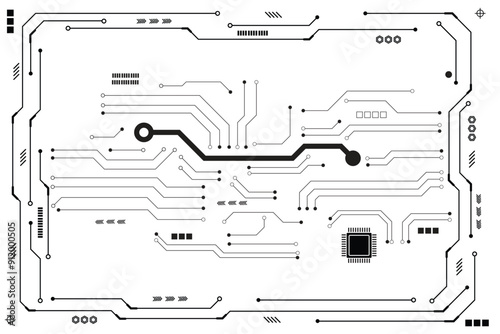 Black control panel abstract modern technology futuristic interface hud ui, Cyberpunk black circuit diagram on white background.