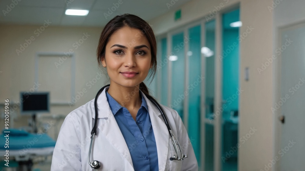 Muslim beautiful female doctor in white coat
