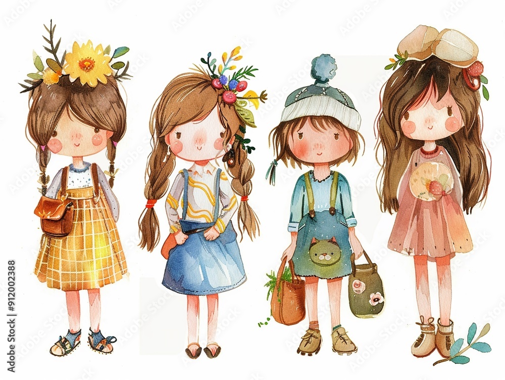 Art and Craft Business Characters for artists and crafters,Clipart, watercolor illustration, Perfect for nursery art The style is hand drawn, white background Art and Craft Business Characters for artists and crafters,Clipart, watercolor illustration, Perfect for nursery art The style is hand drawn, white background
