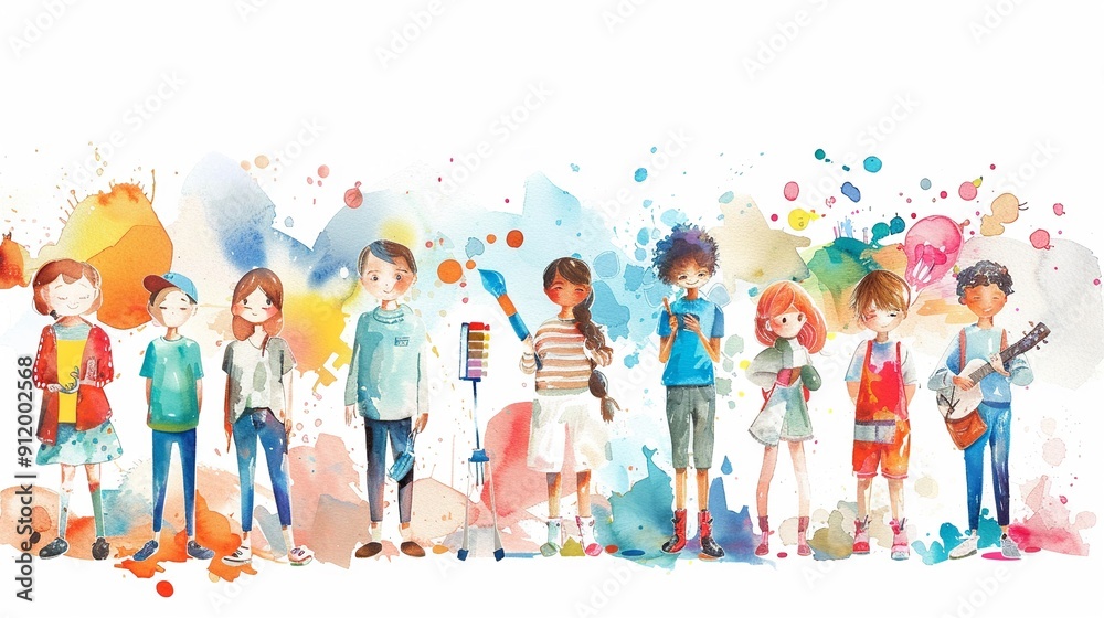 Fototapeta premium Content Marketing Characters Characters for content marketing services,Clipart, watercolor illustration, Perfect for nursery art The style is hand drawn, white background