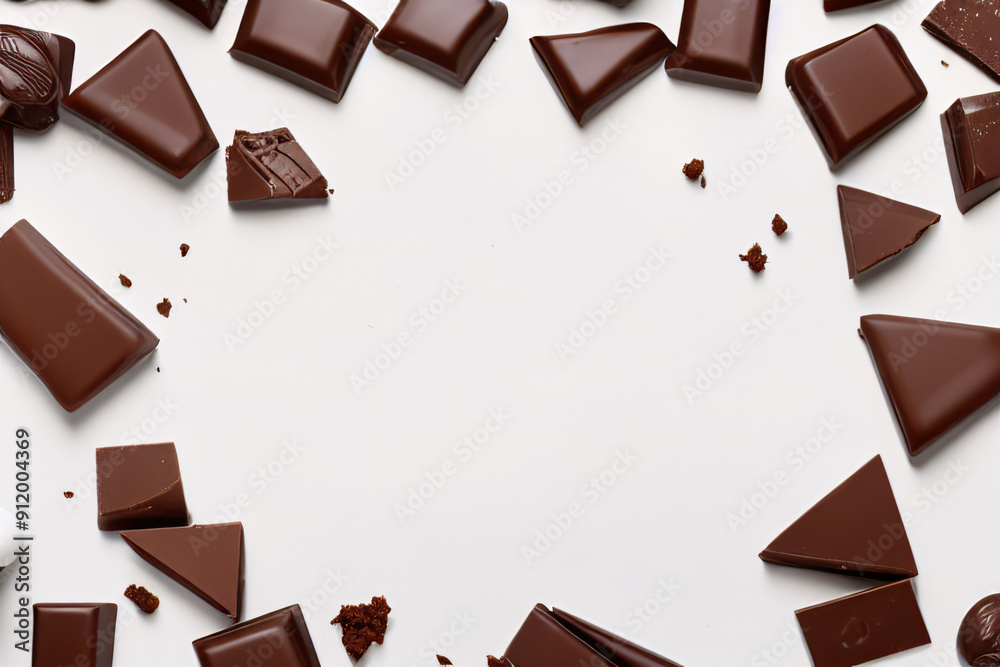Chocolate Product Background with Scattered Chocolate Pieces for Delicious Marketing Designs Chocolate Product Background with Scattered Chocolate Pieces for Delicious Marketing Designs
