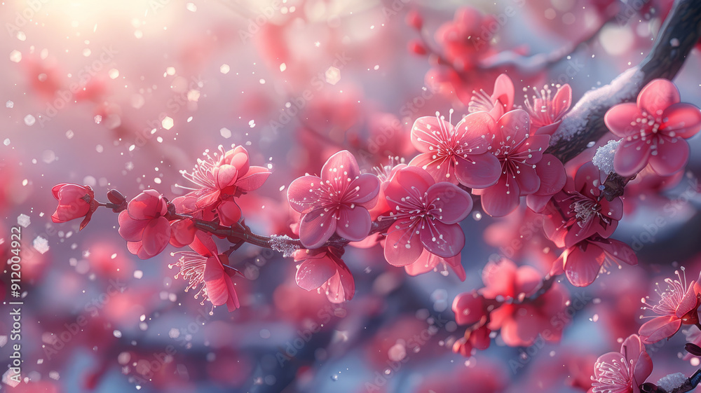 In winter, there are dense plum blossom trees with snow on their branches,generative ai In winter, there are dense plum blossom trees with snow on their branches,generative ai