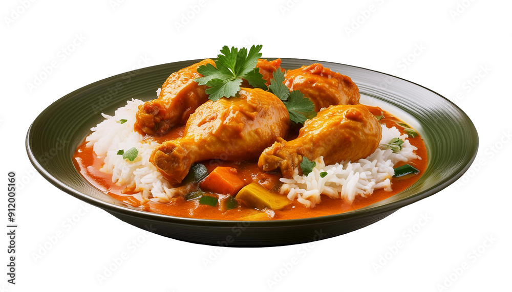 chicken curry and rice on a black plate chicken curry and rice on a black plate