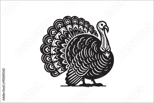 Turkey bird vector Silhouette. Turkey Animal black and white on a White Background. Turkey icons Vector.
Wild turkey silhouette with white background.