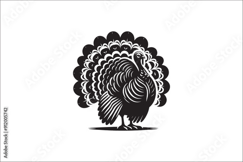 Turkey bird vector Silhouette. Turkey Animal black and white on a White Background. Turkey icons Vector.
Wild turkey silhouette with white background.