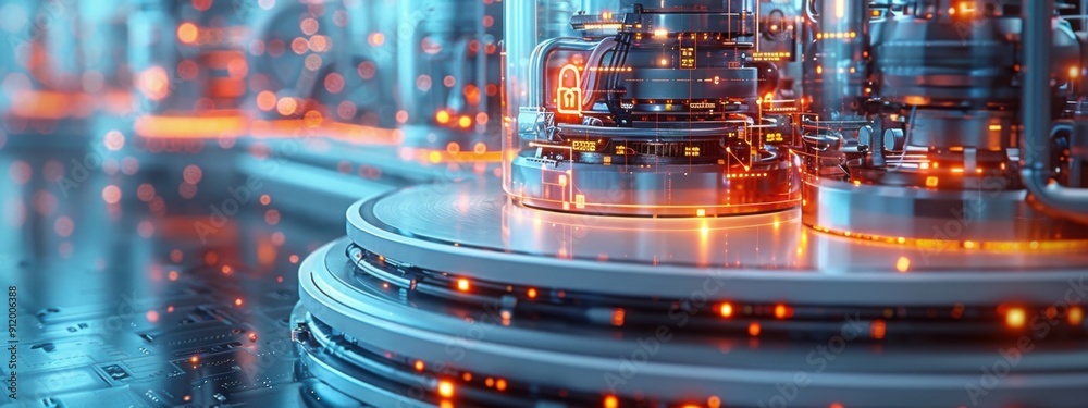 Factory Base Real A manufacturing factory situated on a white circular base, with robotic ...