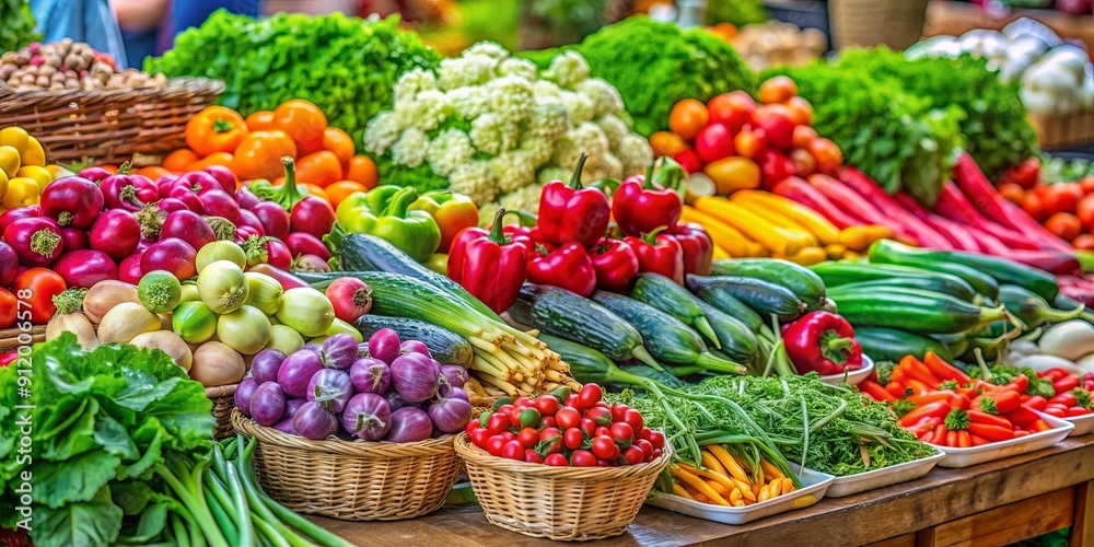 Fresh vegetables in vibrant colors on display at a farmers market, organic, produce, local, market Fresh vegetables in vibrant colors on display at a farmers market, organic, produce, local, market