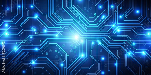 A blue digital background with interconnected circuit patterns , technology, data, network, connection