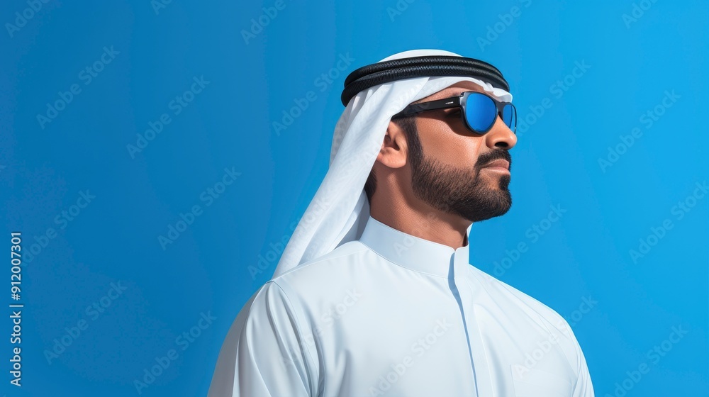 Arab businessman in Dubai, one color background with generative ai Arab businessman in Dubai, one color background with generative ai