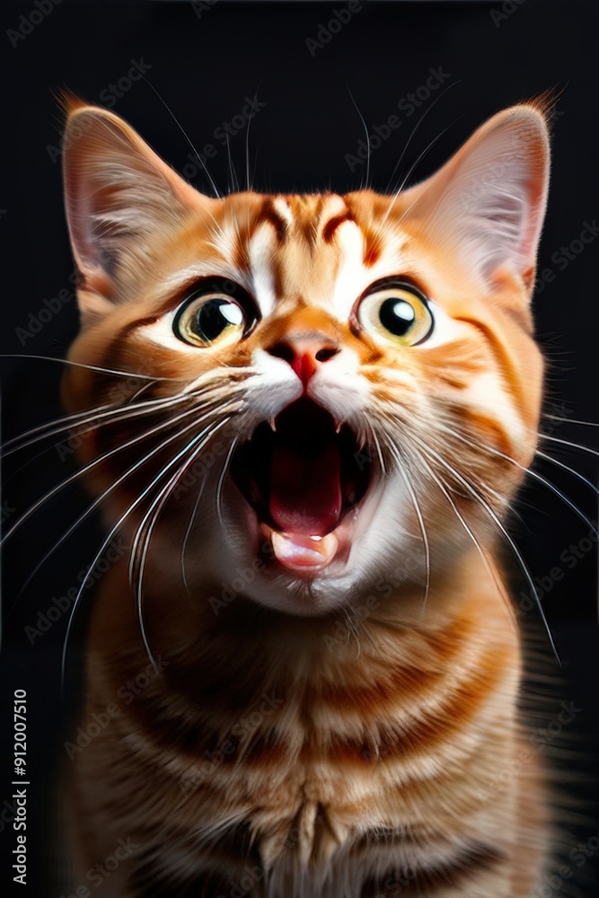 the AI Image Generator, shocked cat with wide open eyes and mouth over dark wooden the AI Image Generator, shocked cat with wide open eyes and mouth over dark wooden