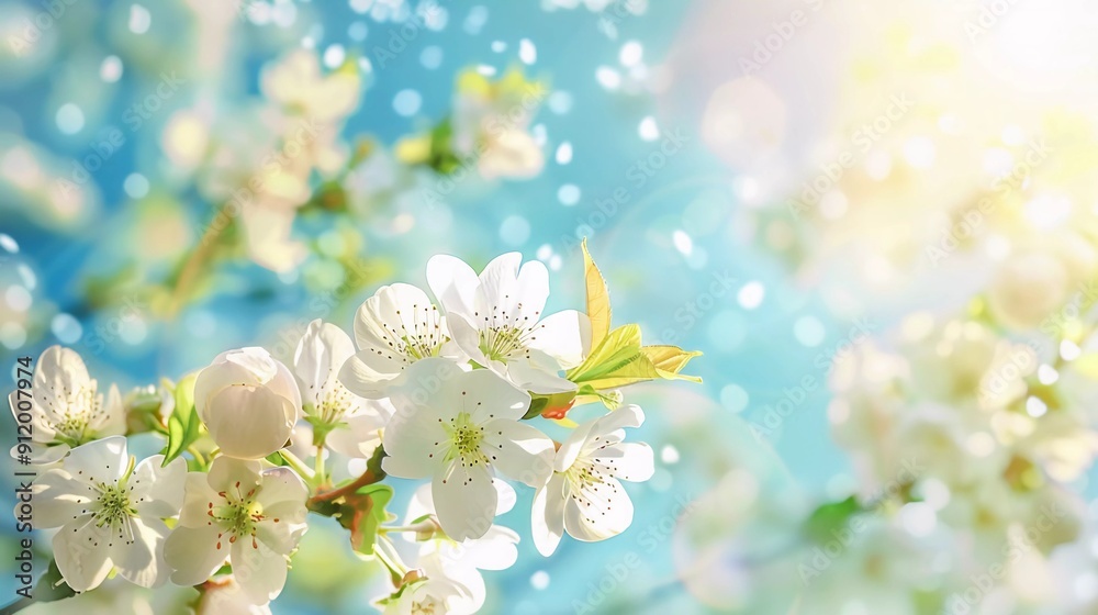 Cherry blossom branch white flowers on sunny blue sky. Springtime flowering beautiful nature landscape which is very beautiful Cherry blossom branch white flowers on sunny blue sky. Springtime flowering beautiful nature landscape which is very beautiful