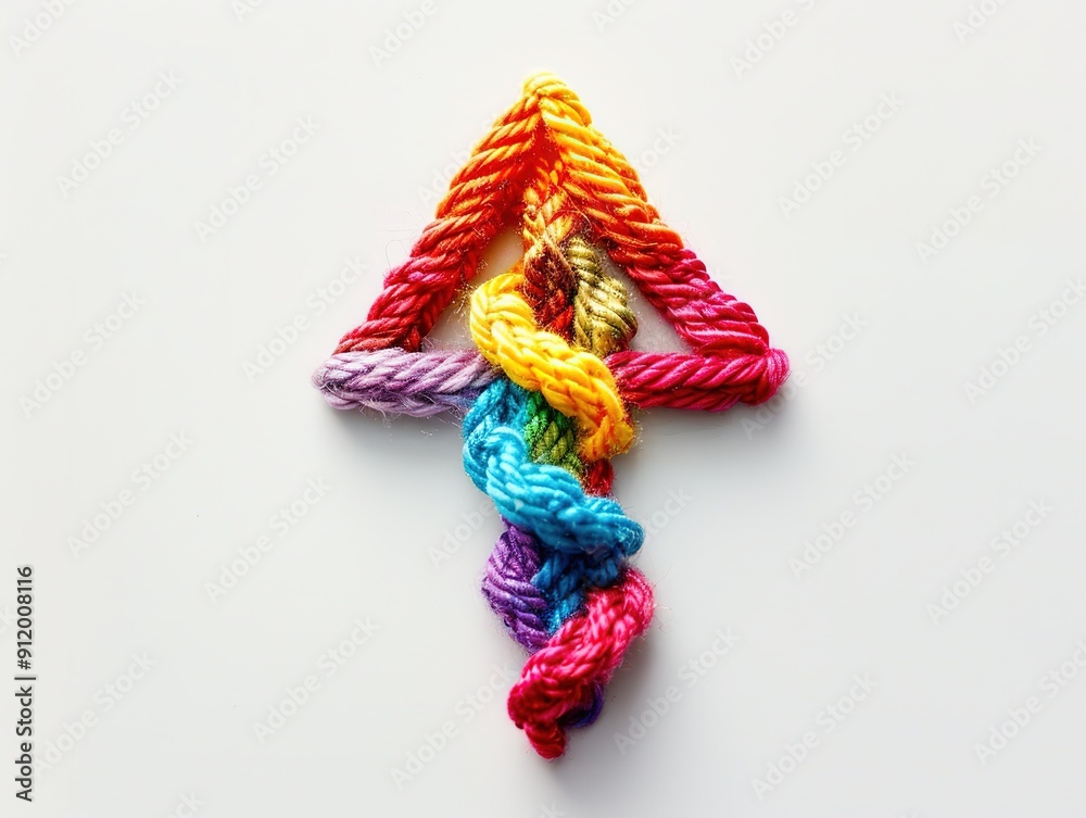 Colorful Yarn Arrow Representing Growth and Progress in the Creative Industry. Vibrant and Creative Concept of Development, Innovation, and Forward Movement in a Bright and Artistic Way. Colorful Yarn Arrow Representing Growth and Progress in the Creative Industry. Vibrant and Creative Concept of Development, Innovation, and Forward Movement in a Bright and Artistic Way.
