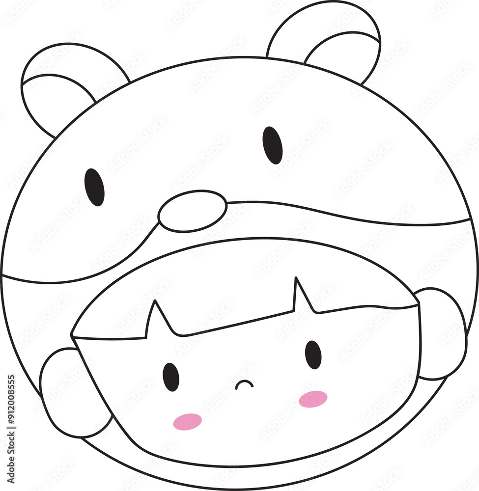 Coloring picture of child's face wearing hamster mascot costume Coloring picture of child's face wearing hamster mascot costume