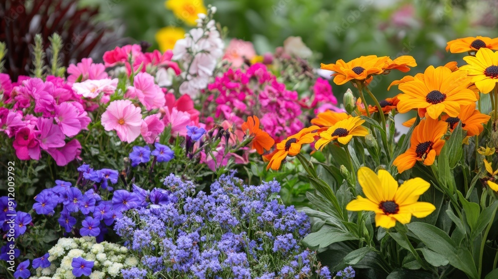 Colorful Flower Arrangement in a Garden Bed Colorful Flower Arrangement in a Garden Bed