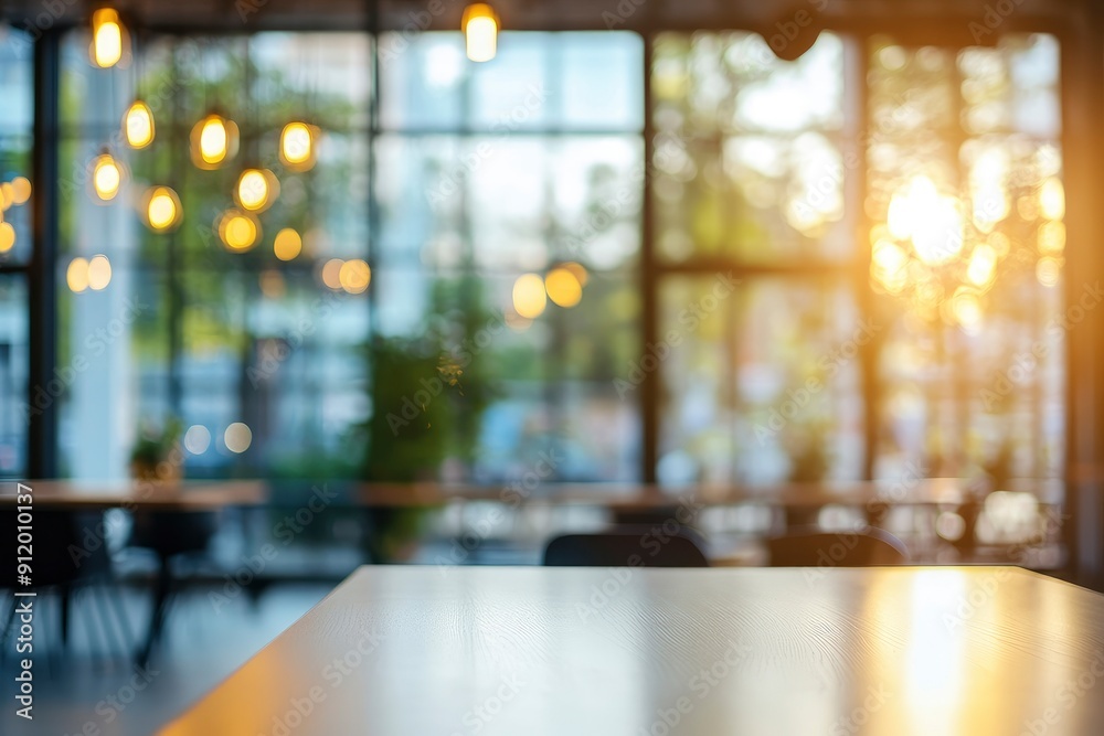 Beautiful blurred background of a light modern office interior with panoramic windows and beautiful lighting with generative ai Beautiful blurred background of a light modern office interior with panoramic windows and beautiful lighting with generative ai
