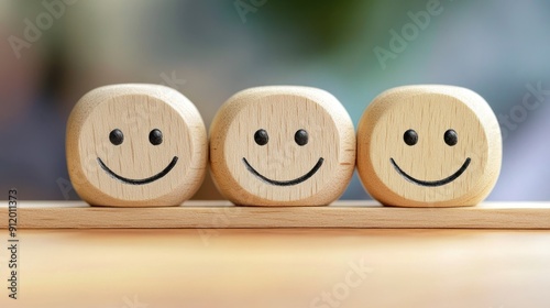 Three Smiley Wooden Blocks