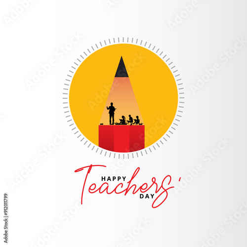 Happy Teachers Day Design for banner posters, World Teacher's Day Logo, Vector art & typography design elements for congratulation cards, banners, and flyers. Pen pencil book education teacher student