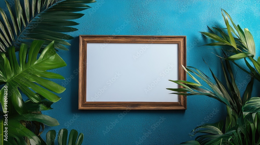 Creative Mockup of Empty Picture Frame with Hand-Drawn Illustration Background for Artistic Designs